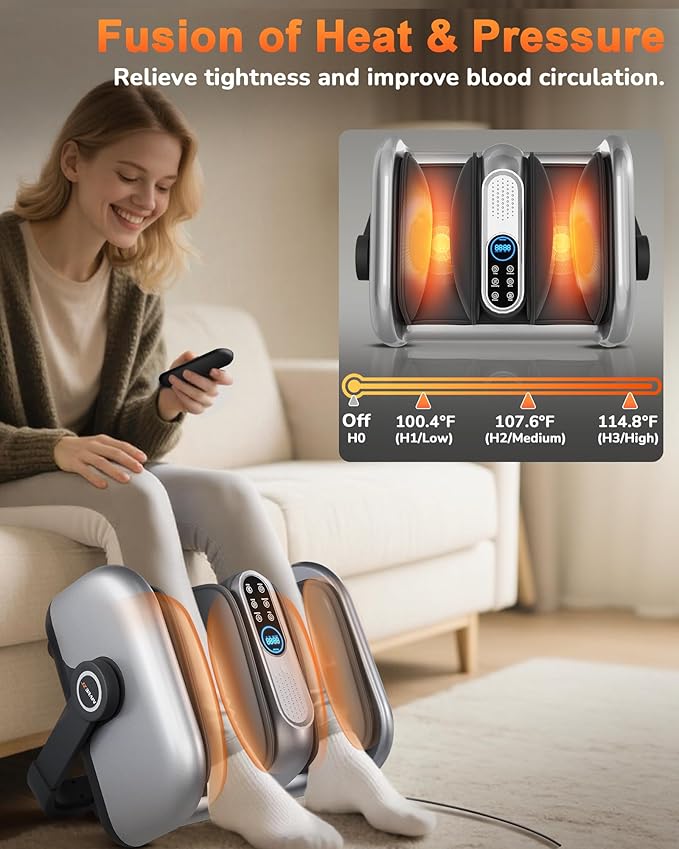 Shiatsu Foot Massager Machine with Heat : Deep Kneading Calf Massager with Vibration for Plantar Fasciitis, Neuropathy, Pain Relief, Circulation - for Home and Office Use