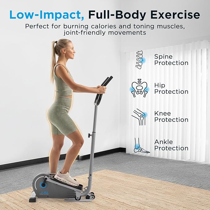 JLL Elliptical Exercise Machine, Mini Elliptical Cross Trainer 2-in-1 Sit/Stand, 8-Level Magnetic Resistance, Compact Home & Office, LCD Monitor, Free Smart Fitness App, Transport Wheels