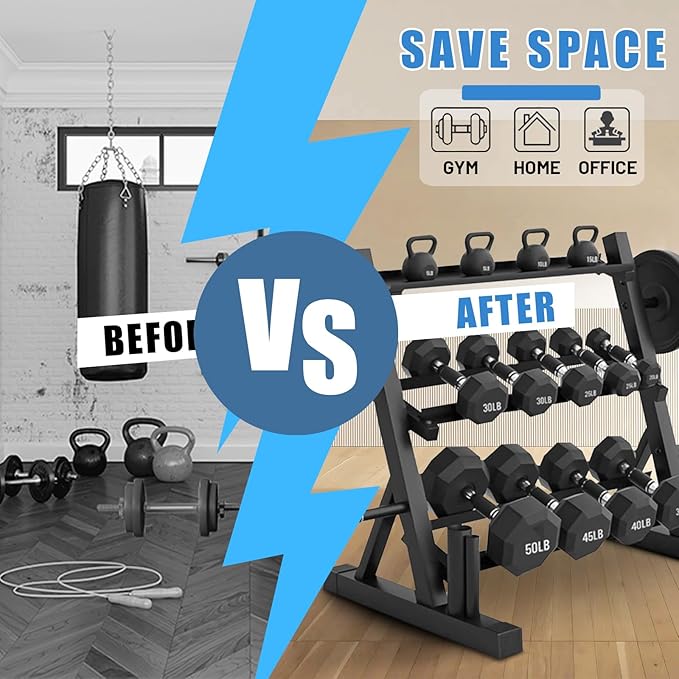 PROOFGOLD 1200LBS 3-Tier Dumbbell Rack, Adjustable Weight Rack Stand for Home Gym, Weight Holder for Free Weights Dumbbells/Weight Plates/Kettlebells/Barbells(Rack Only)