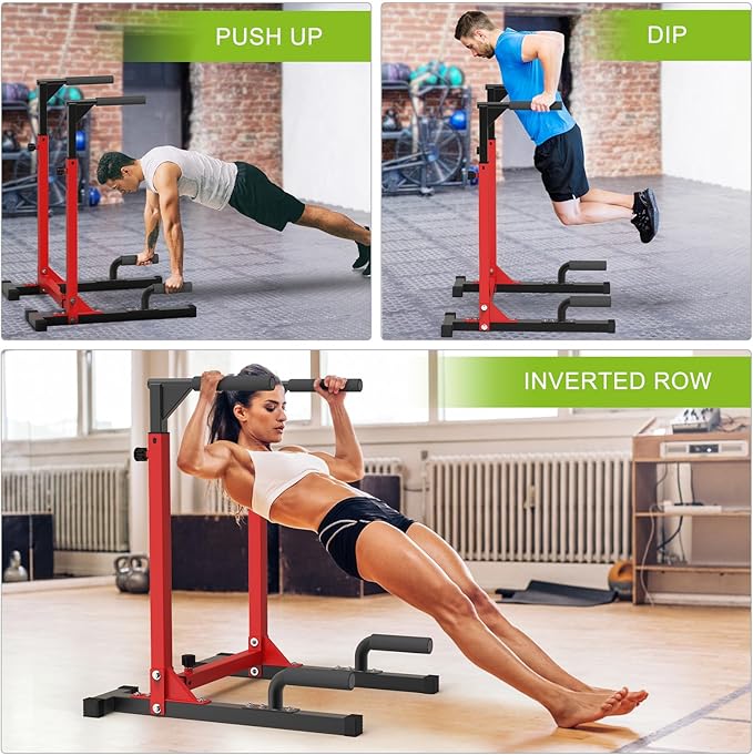 SELEWARE Heavy Duty Dip Bar, Adjustable Width & Height Dip Station Home Gym Fitness Equipment, 800lbs Capacity, Multifunctional Strength Training Dip Stand with Push Up Bar for Tricep Dips, L-Sits