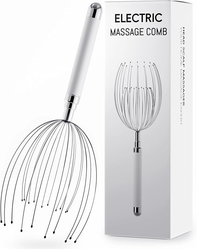 Head Massager Scalp, Electric Scalp Massager with 20 Metal Fingers – Head Scratcher & Hair Massage Tool, Waterproof Head Massage for Stress Relief, Stocking Stuffers Gift for Women & Men