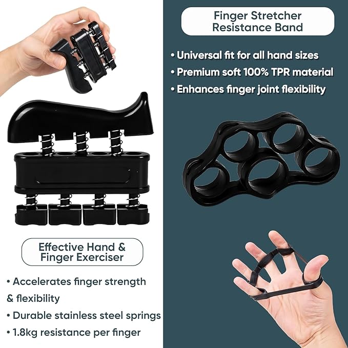 5-Piece Hand Grip Strengthener Exercise Kit - Adjustable Resistance (5-100kg) With Digital Display Forearm Grip + Finger Stretcher + Pressure Relief Ball Suitable for Athletes / Musicians Hand Training and Injury Recovery Tool