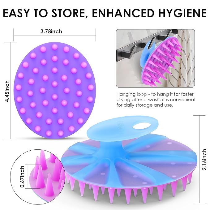 INNERNEED Magnetic Silicone Scalp Scrubber for Hair Washing – Soft Thick Bristles, Palm-Sized Shampoo Brush for Wet or Dry Scalp Massage, Improves Circulation & Scalp Health (semi-Transparent Purple)