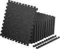 0.79'' Thick 12 Pcs 48 Sq Ft Non-Slip Rubber Top Exercise Equipment Mats, High Density EVA Foam Mats with Rubber Top, Interlocking Puzzle Gym Flooring for Home Gym, Workout Floor Mats,Black