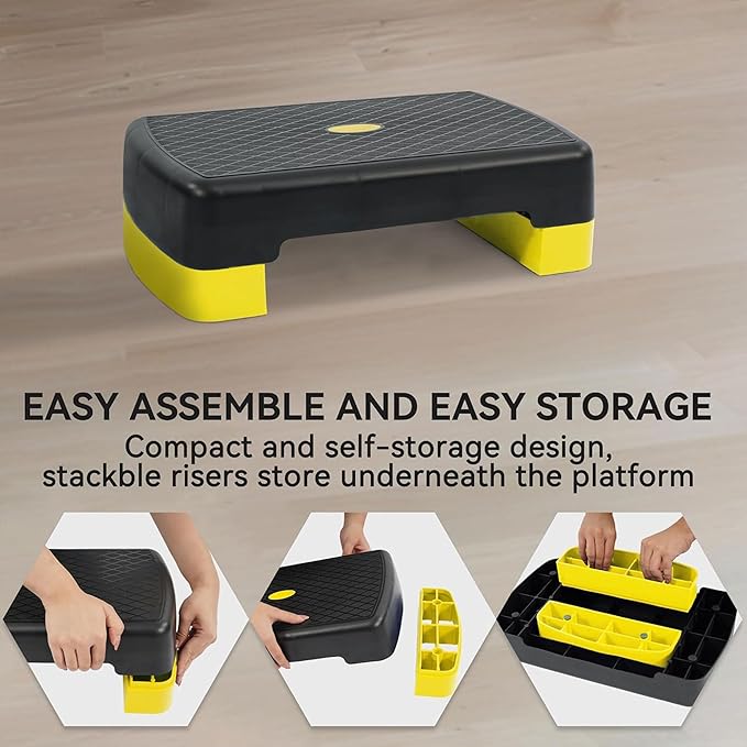 Fitvids Aerobic Step Platform Trainer with Adjustable 2-Level Risers, 400 Pound Weight Capacity – Non-Slip Exercise Stepper for Cardio, Strength, and Fitness Workouts, 18-Inch, Multiple Colors