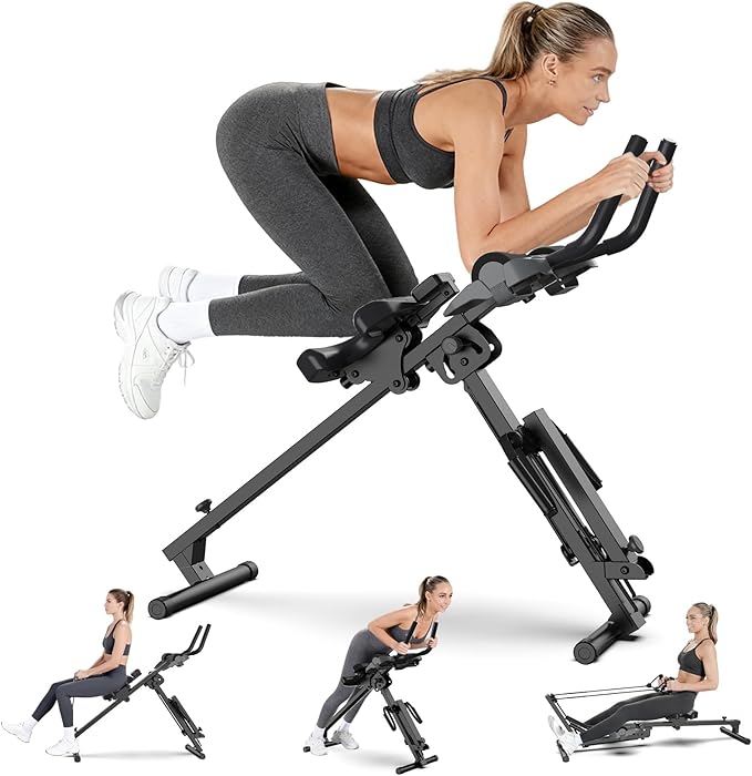 3-in-1 Foldable Rowing Machine, Adjustable Resistance AB Core Trainer with LCD Monitor, 265LBS Carbon Steel Home Gym, Easy Assembly