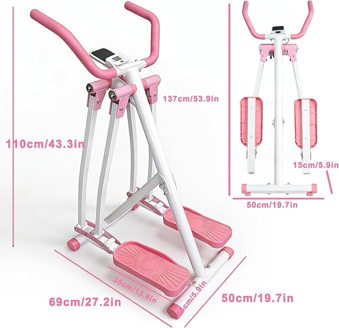 Air Walker Exercise Machine Foldable Elliptical Machine for Home Mini Elliptical for Full-Body Low-Impact Workout with LCD Display Space Walker Exercise Equipment for Home Gym Pink