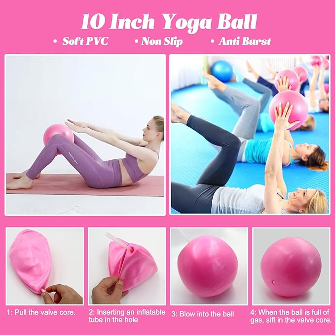 Pilates Ring Essentials Kit for Women，Home Pilates Kit with 9.8” Pilates Balls, Resistance Bands, Yoga Socks, Magic Circle, Carrying Bag, 13-Piece Home Workout Set