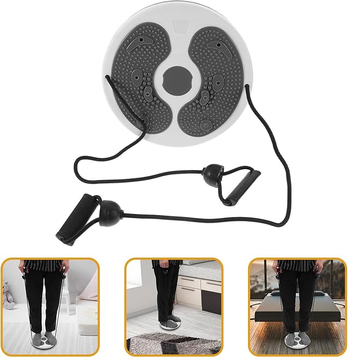 GLEAVI Twisting Waist Disc with Rope, Fitness Twisting Board for Home Exercise, Gray Plastic Waist Massage Machine for Abdominal Training and Core Strengthening