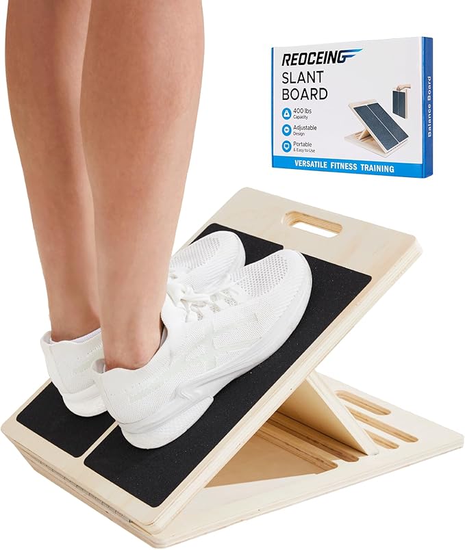 Portable Wooden Slant Board for Calf Stretching, Adjustable 5-Angle Incline Board for Ankle, Heel & Foot Exercise, 400lb Capacity, Includes Training Poster
