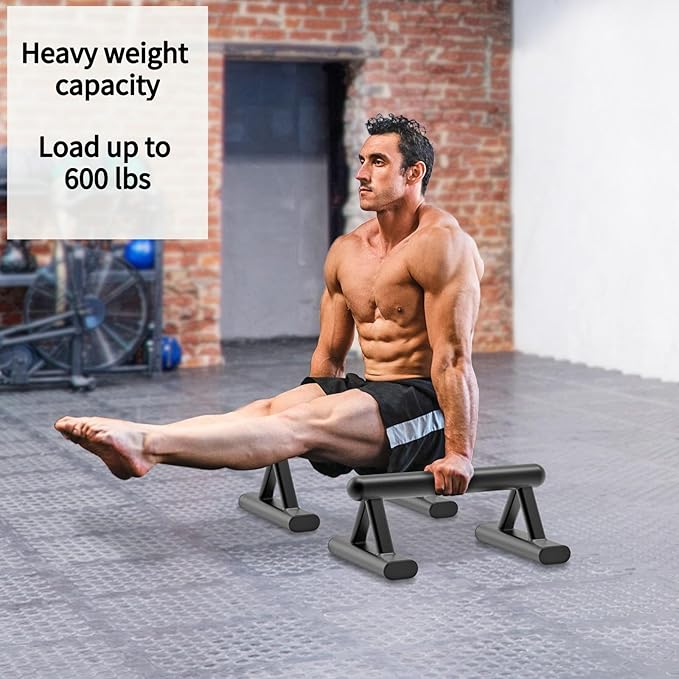 SELEWARE Wood push up bars Parallettes bars Anti-slip Handstand Bars for Calisthenics, Fitness, Floor workouts Solid Wood with Sturdy Metal Bracket, Support 600 lbs