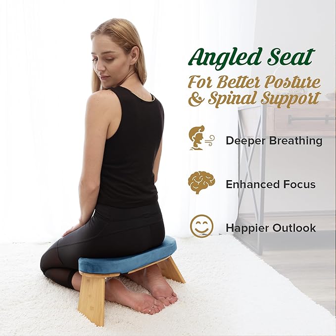 MONK & LLAMA Meditation Bench - Foldable, Ergonomic, Bamboo Kneeling Stool— Perfect Seiza Bench Meditation Stool Chair for Prayer & Travel - Deeper & Enjoyable Sessions