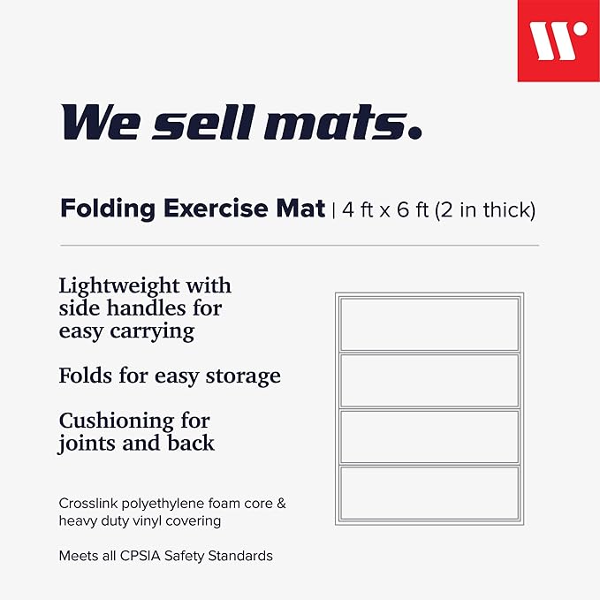 We Sell Mats - 4 ft x 6 ft x 2 - Personal Fitness & Exercise Mat for Home Workout - Lightweight and Folds for Carrying – All Purpose Gym Mat – Thick Mat for Yoga, Pilates, Stretches, Floor Exercises