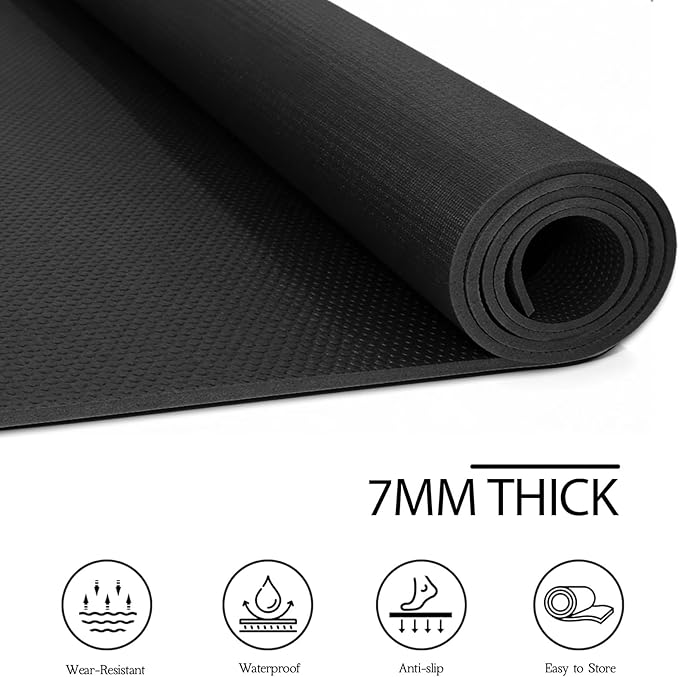 VTORY Extra Thick Large Exercise Mat, 6'x4'/7'x5'/8'x6'/10'x6'x8mm(1/3 inch) , Non-Slip, PVC, Ultra Durable, Heavy-Duty Mat, Shoes-Friendly, High-Density, Large Wide Yoga Mat, Workout Mat for Home Gym, Cardio, Strength, HIIT, MMA