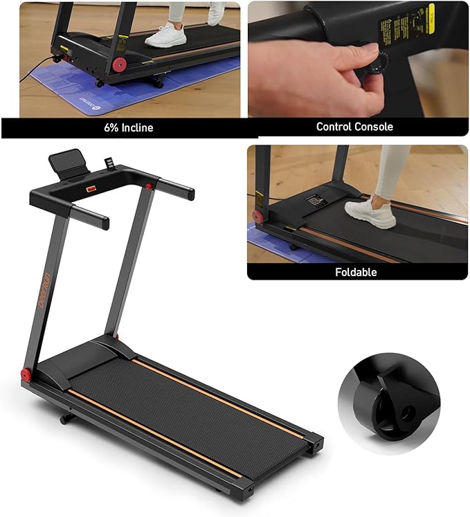DeerRun Foldable Treadmill for Home with 6% Manual Incline & Handlebar, Compact Folding Walking Pad Treadmill for Walking, Jogging & Running, 0.6-7.5 MPH, 300 lb Capacity, App & Remote Control