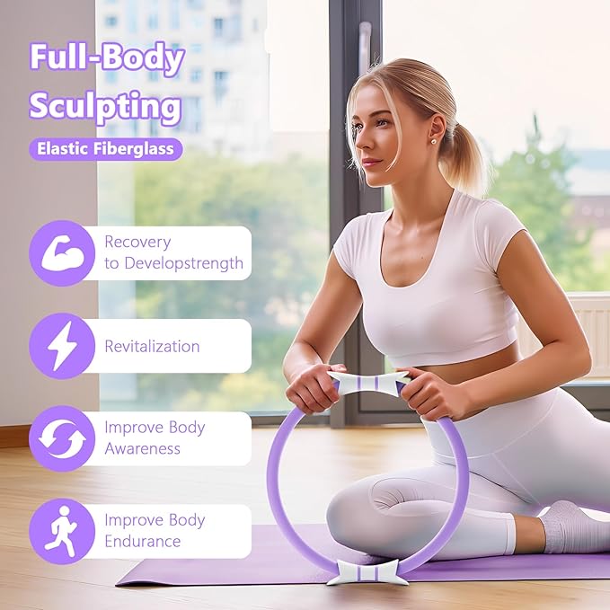 14" Pilates Ring - Magic Circle for Inner Thigh, Arm & Core Toning | Anti-Bend Foam Handles | Home Fitness Gear for Women