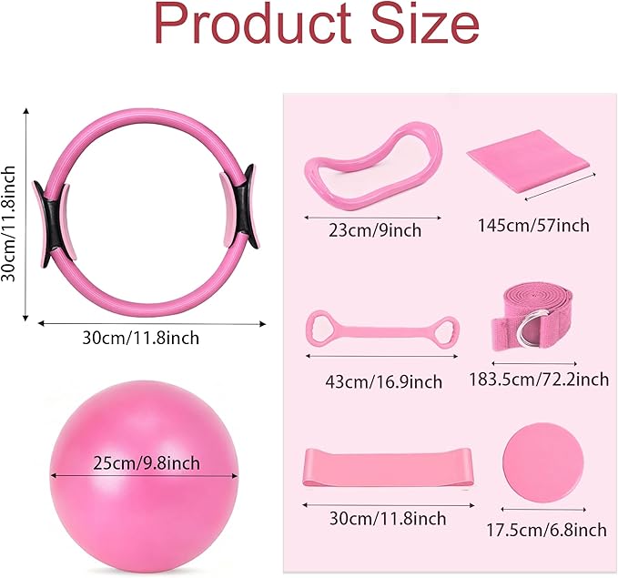 Pilates Kit for Home Workouts, Pilates Equipment Set with Ring, Ball, 5 Resistance Bands, Magic Circle Hoop, Gliding Discs, Compact Toning Fitness Essentials Starter Accessories Pilates Sets for Women