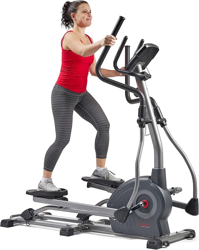 Sunny Health & Fitness Elliptical Exercise Machine, Silent Training, Long Stride Full Body Workout, Adjustable Resistance, Pulse Sensor, SunnyFit App via Bluetooth, Electric or Manual