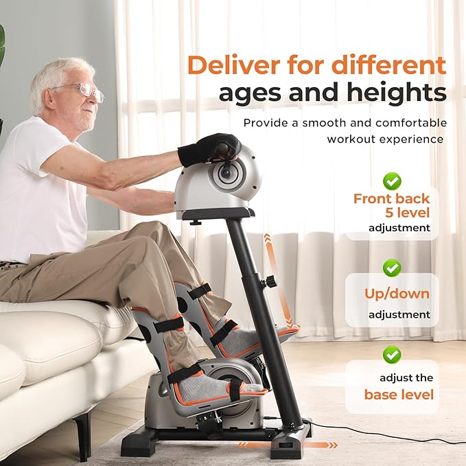 2026 Electric Physical Therapy Exercise Bike with Leg Support & Stroke Hand Brace - Arm Leg Pedal Exerciser | 20 Speed Dual Motorzied Rehab Trainer for Knee, Foot, Arm Recovery | Elderly & Disabled