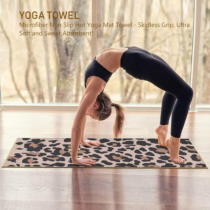 ALAZA Vintage Animal Leopard Pattern Yoga Towel Non Slip Soft Sweat Absorbent Mat Towel for Hot Yoga Exercise Pilates 73x27 Inches
