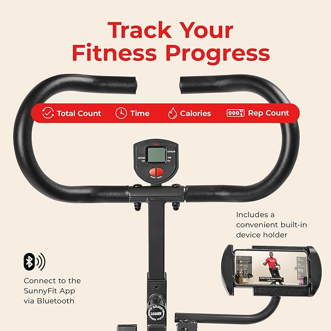 Sunny Health & Fitness Smart Heavy Duty Row-N-Ride, Squat Assist Trainer for Full Body Workout, 350 LB Capacity, 5-Level Resistance, Padded Seat, and Free SunnyFit App Connection – NO. 077PLUSSMART
