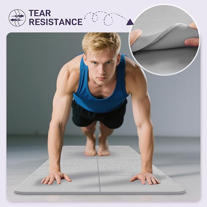 Foldable Yoga Mat for Travel 72"x 32"x 0.32"Inch, 8mm Thick Folding Exercise Mat, Outdoor Non-slip Pilates Mat for Women & Men, Wide Yoga Mat Packable for Workout and Fitness