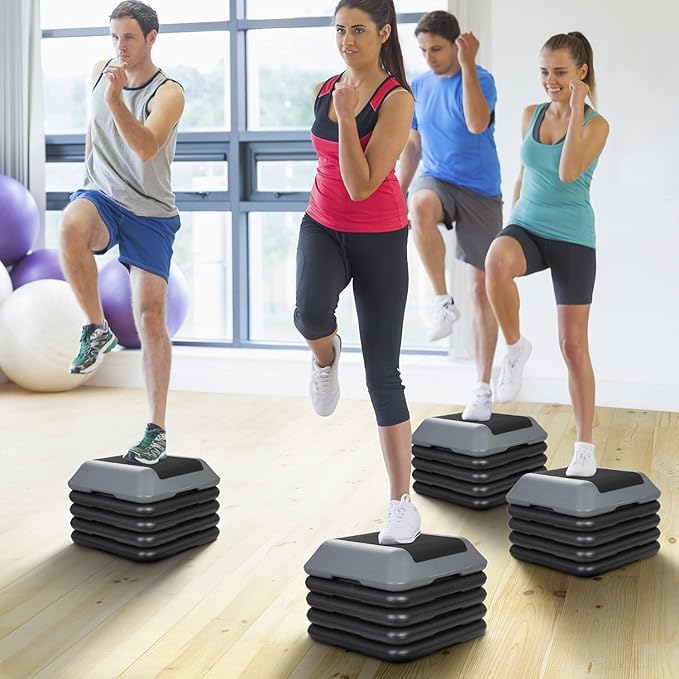 Step Aerobic Platform,16" x 16" Step Adjustable High Step Aerobic Platform with 6"- 8"-10"-12", Home Gym Exercise Fitness Workout Equipment