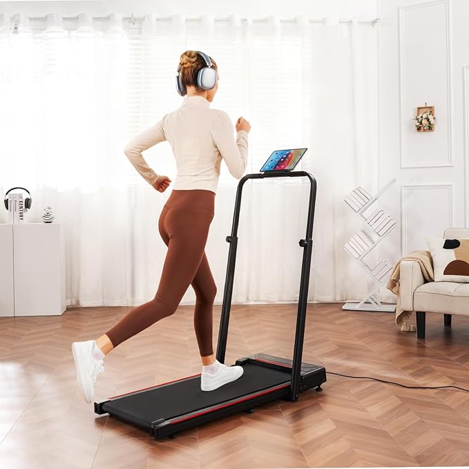GORISE Walking Pad Treadmill with Adjustable Height Handle Bar and Incline, 3HP Quiet Foldable Under Desk Treadmill, Portable Treadmills for Home 350LBS with Remote Control LED Display