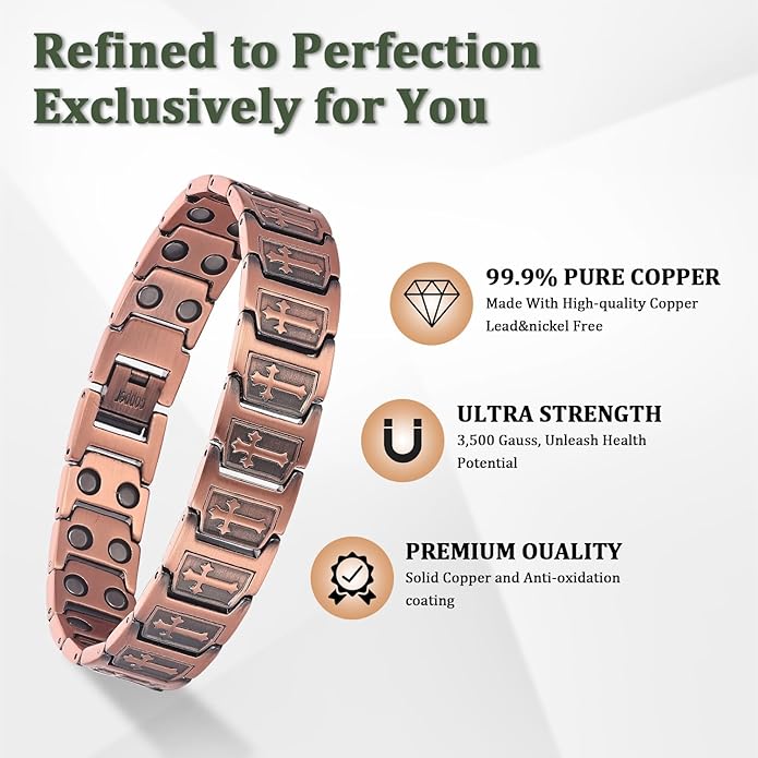 Magnetic Bracelet and Ring Set for Men, 99.99% Pure Copper Jewelry, Adjustable Cross & Celtic Knot Design, Gift for Dad