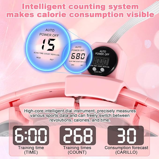Smart Silent Weighted Fitness Hoop with Counter, Adjustable 30"-50" Infinite Exercise Hoop - A Spinning Hoop for Waist & Adult Weight Loss, Includes Tape Measure & Backpack for Women & Beginners