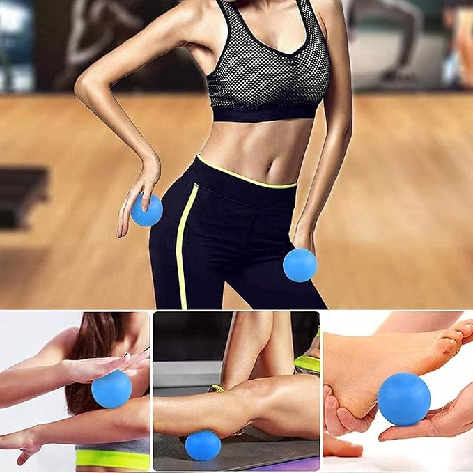 WOVTE 2 Pack Massage Lacrosse Balls for Sore Muscles, Shoulders, Neck, Back, Foot, Body, Deep Tissue, Myofascial Release, Trigger Point Therapy, Muscle Knots and Yoga Therapy (Blue)