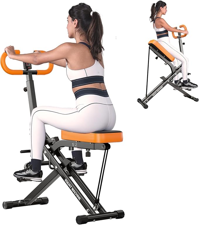 DlandHome Squat Machine, Squat Rowing Machine with Adjustable High-Strength Resistance Band for Home Gym, Foldable Leg Glute Trainer for Full Body 330lbs