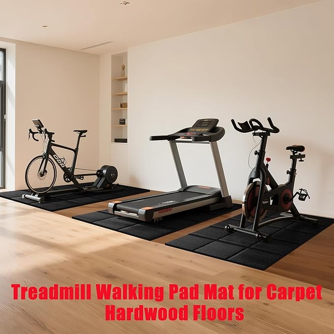 Treadmill Mat 79" x 39", 3mm Thick, for Under Treadmill, Walking Pad & Exercise Bike on Carpet & Hardwood Floors, Non-Slip Stripe Design, Waterproof Floor Protector, Noise & Shock Absorbing