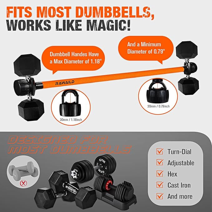 Dumbbell Converter, Convert Dumbbells to Barbell Set, Weight Bar for Bench Presses, Squats, Hip Thrust, Deadlifts, Home Weightlifting and Strength Training, Versatile Home Gym Equipment