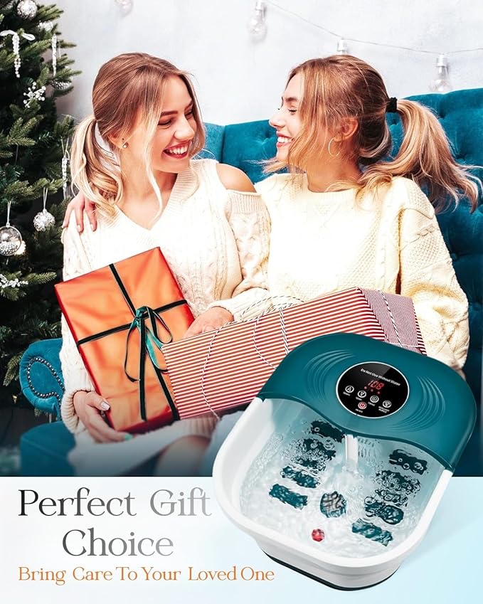 Foot Spa Bath Massager with Heat, Bubble Jets, Red Light & Timer, Pedicure Foot Spa with 95-118℉ Temperature Control, 8 Shiatsu Rollers, Pumice Stone, Gift for Women,Men,Dad