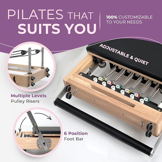 Airlithe Foldable Pilates Reformer Machine|Wooden Frame Reformer Machine with Strings, Versatile Accessories & 50+ Expert-Guided Workouts|Equipment for Strength Training, Rehabilitation, & Flexibility