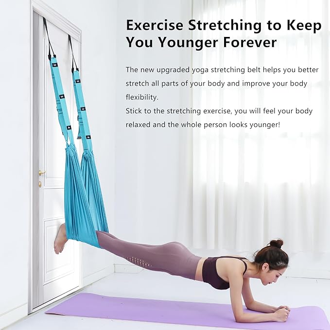 Yoga Stretching Strap, Leg Waist Back Bend Auxiliary Yoga Stretch Band, Upgraded Version with Door Anchor 2 Resistance Rope Stretch Strap Inversion Trainer for Pilates Dance Aerial Yoga Fitness
