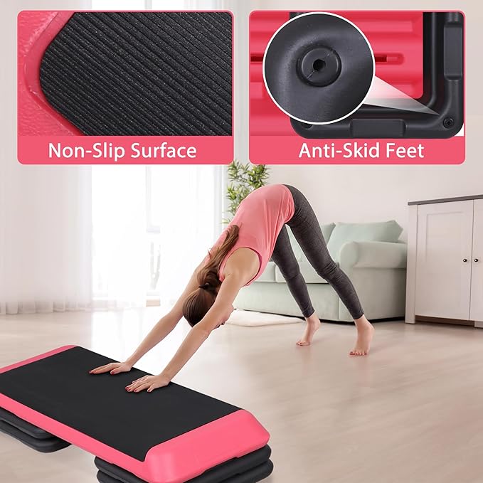 Adjustable Workout Aerobic Stepper, Exercise Step Platform Trainer with 4 Risers,Non-Slip Surface for Home Gym Workout Training