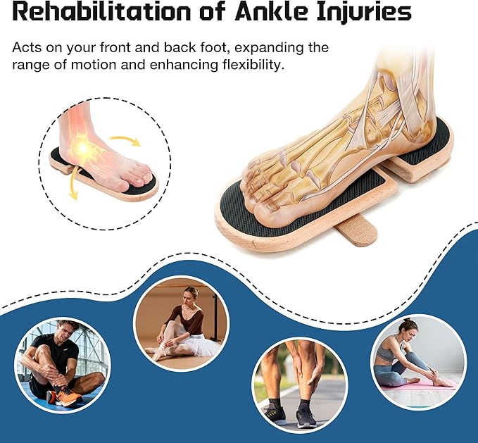 Ankle Balance Board - Premium Solid Birchwood Foot Strengthener for Stability, Sprained Ankle Recovery & Plantar Fasciitis Relief, Adjustable Axis & Sidekick Design for Athletes, Physical Therapy, & Posture Correction