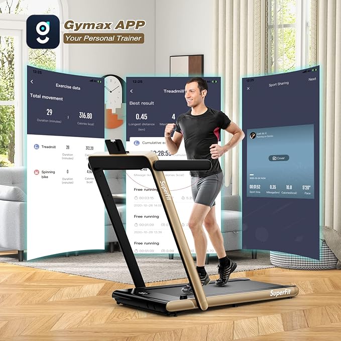 Goplus 2 in 1 Folding Treadmill, 2.25HP Superfit Under Desk Electric Treadmill, Installation-Free with Remote Control, APP Control and LED Display, Walking Jogging for Home Office
