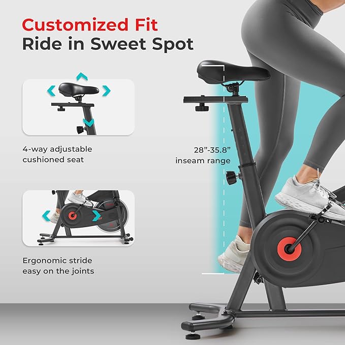 Sunny Health & Fitness Smart Magnetic Cycling Bike with Free SunnyFit App Connection, Stationary Indoor Cardio Exercise Equipment