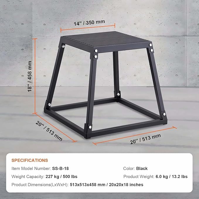 18 Inch Plyometric Box, Steel Jump Platform - Agility Box for Fitness Training, Step Up Box for Home Gym, Strength & Conditioning - Black