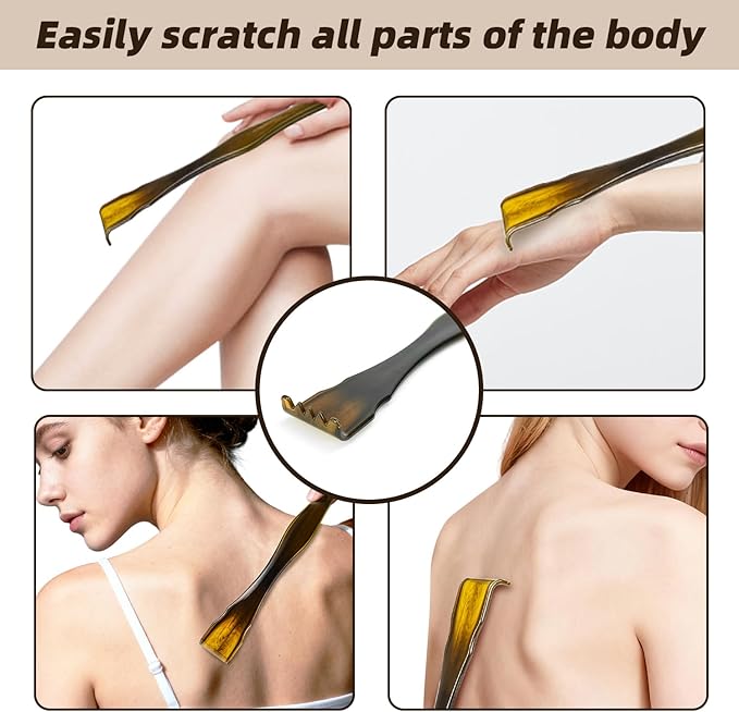 1-Piece Imitation Cow Horn Back Scratcher as Delicate and Smooth as a Gemstone, 12.4-Inch Long Handle Back Scratcher, Suitable for Adult Women and Man, As A Gift for Loved Ones(F-Brown-1)