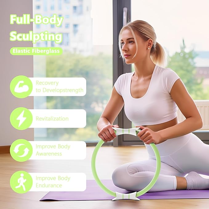 14" Pilates Ring - Magic Circle for Inner Thigh, Arm & Core Toning | Anti-Bend Foam Handles | Home Fitness Gear for Women