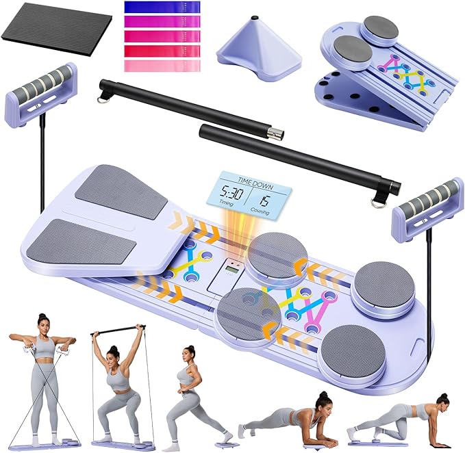 Prorobust Pilates Board, Multifuncional Portable Pilates Reformers Board Kit for Home Workout Fitness Training, Free Combination 100+ Full Body Exercise Modes