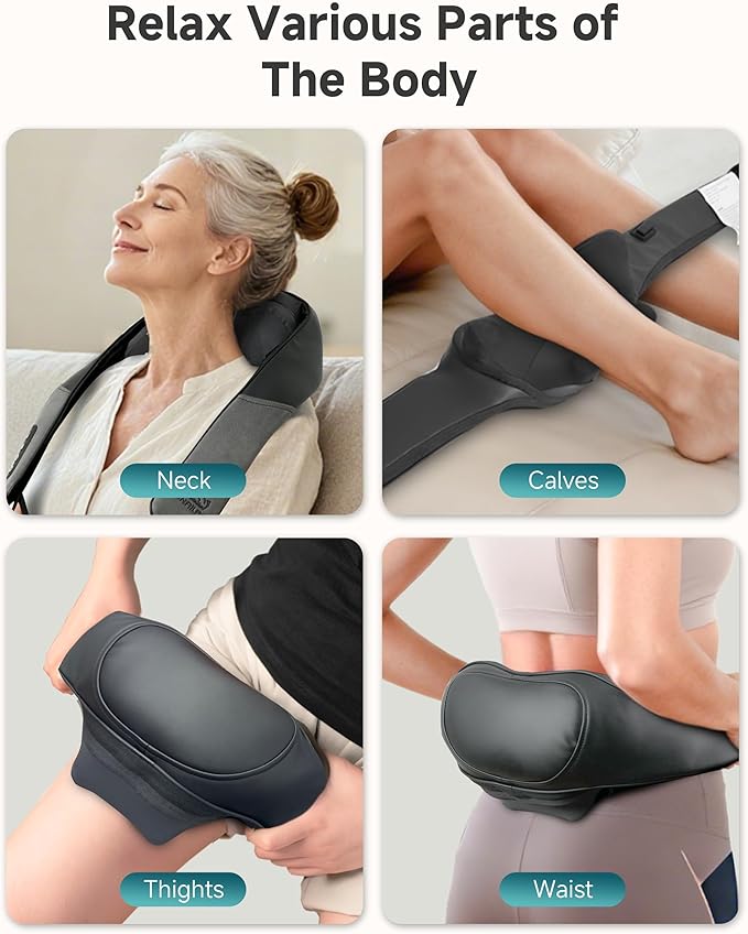 Snailax Shiatsu Neck Massager for Pain Relief Deep Tissue Cordless Kneading Shoulder Massage with Heat Graphene Heating Rechargable, 4D Roller Neck Back Massage, Gift for Mom Dad