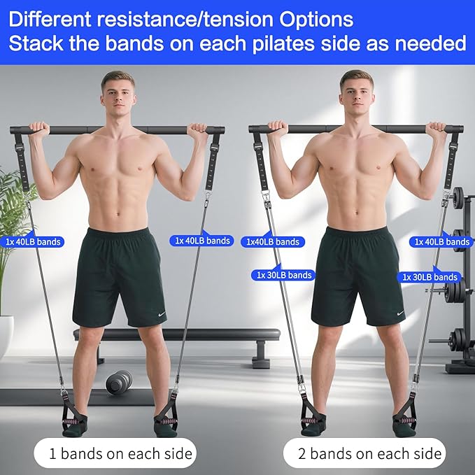 Pilates Bar Kit with Resistance Bands,Pilates Bar with Stackable Bands Workout Equipment for Legs,Hip,Waist and Arm,Exercise Fitness Equipment for Women & Men Home Gym Yoga Pilates