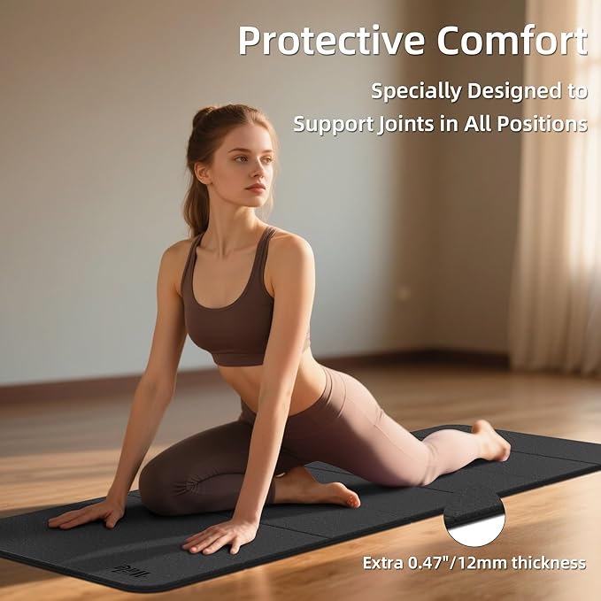 1/2 Inch Extra Thick Yoga Mat Pilates Equipment, 70"x24" Odorless Workout Mats for Home Gym, Non-slip Exercise Mats for Women Men Home Workout, Foldable Yoga Mats for Travel Camping Sleeping
