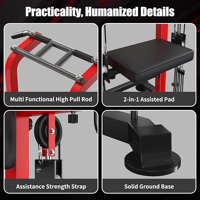 soges Power Tower Dip Station with Assisted Pad, Height Adjustable Pull Up Bar Station Free Standing for Home Gym, Multi-Function Strength Training Full Body Workout Equipment, Red