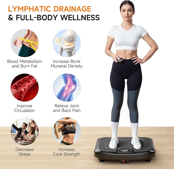 Vibration Plate Exercise Machine 450 Lbs Capacity,Vibrating Plate for Lymphatic Drainage,Power Shake Plate 199 Speeds for Weight Loss,Full Body Vibration Platform Machines for Women Men